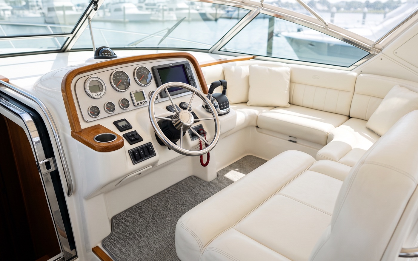 Clean detailed boat cockpit interior