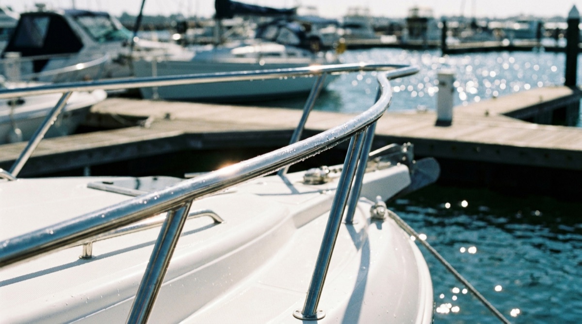 Polished stainless steel bow rail